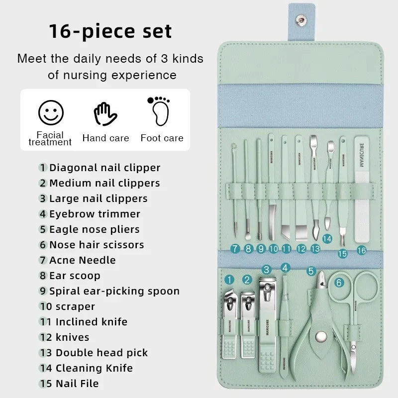 16 PCs Nail Clipper/Manicure & Pedicure Kit-Rose