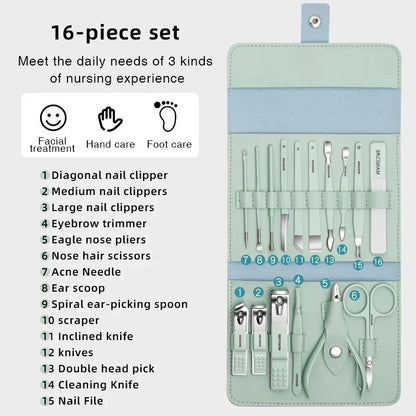 16 PCs Nail Clipper/Manicure & Pedicure Kit-Rose